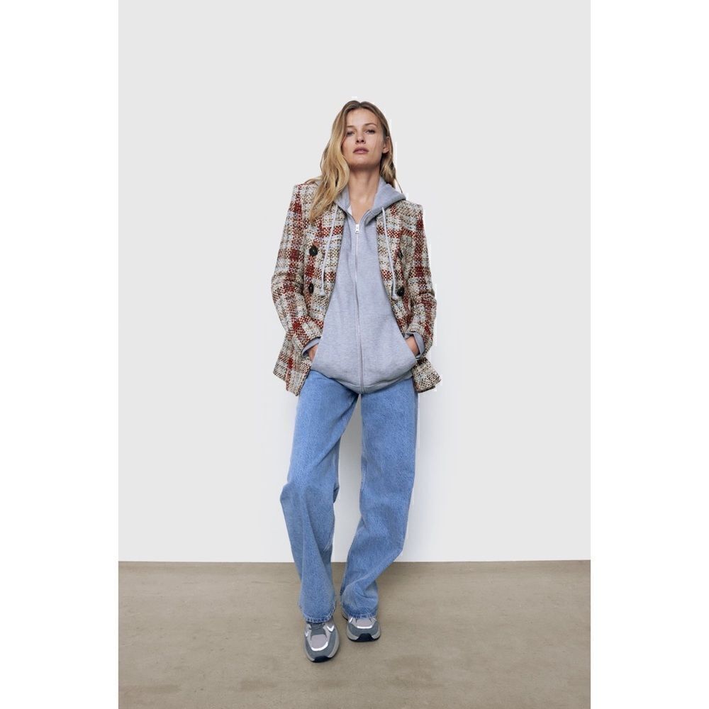 NWT Zara Blogger’s Favorite Textured Plaid Boucle Double Breasted Blazer, Small - Picture 2 of 16